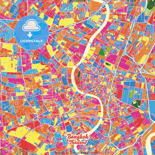 Bangkok, Bangkok, Thailand Crazy Colorful Street Map Poster Template