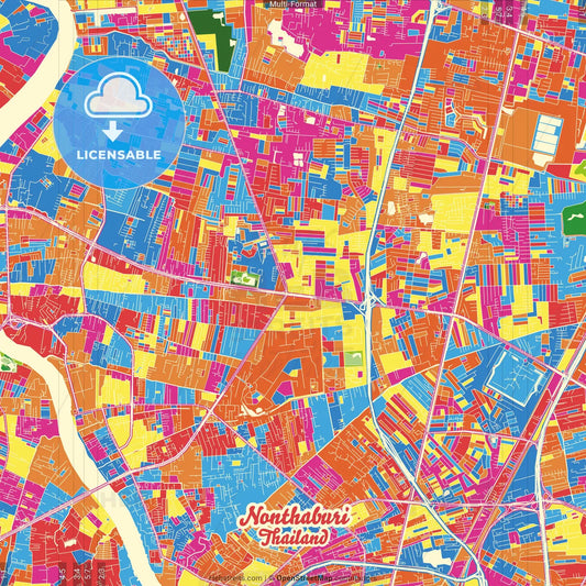 Nonthaburi, Nonthaburi, Thailand Crazy Colorful Street Map Poster Template