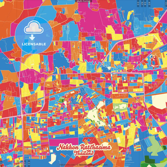Nakhon Ratchasima, Nakhon Ratchasima, Thailand Crazy Colorful Street Map Poster Template