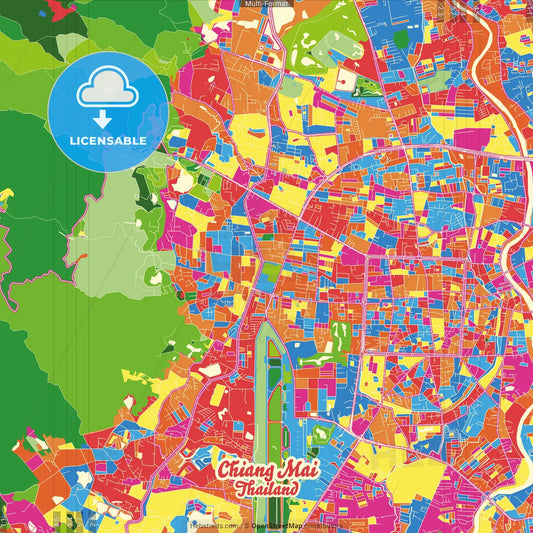 Chiang Mai, Chiang Mai, Thailand Crazy Colorful Street Map Poster Template