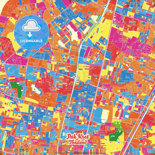 Pak Kret, Nonthaburi, Thailand Crazy Colorful Street Map Poster Template