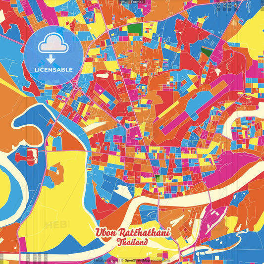 Ubon Ratchathani, Ubon Ratchathani, Thailand Crazy Colorful Street Map Poster Template