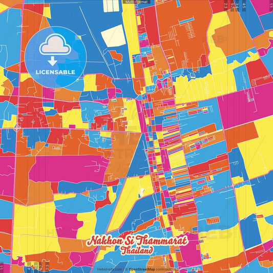 Nakhon Si Thammarat, Nakhon Si Thammarat, Thailand Crazy Colorful Street Map Poster Template