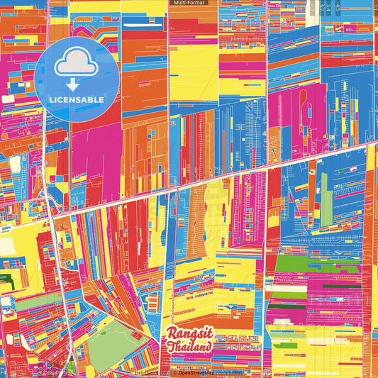 Rangsit, Pathum Thani, Thailand Crazy Colorful Street Map Poster Template