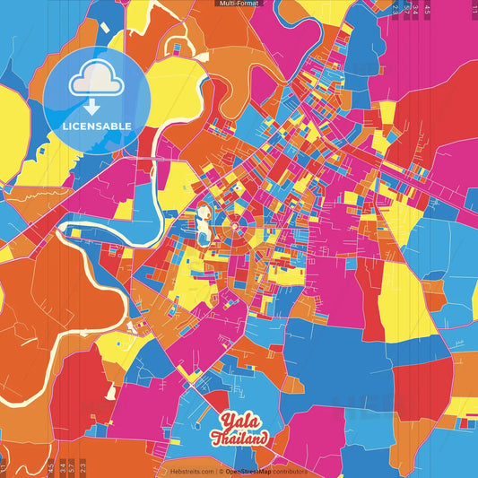 Yala, Yala, Thailand Crazy Colorful Street Map Poster Template