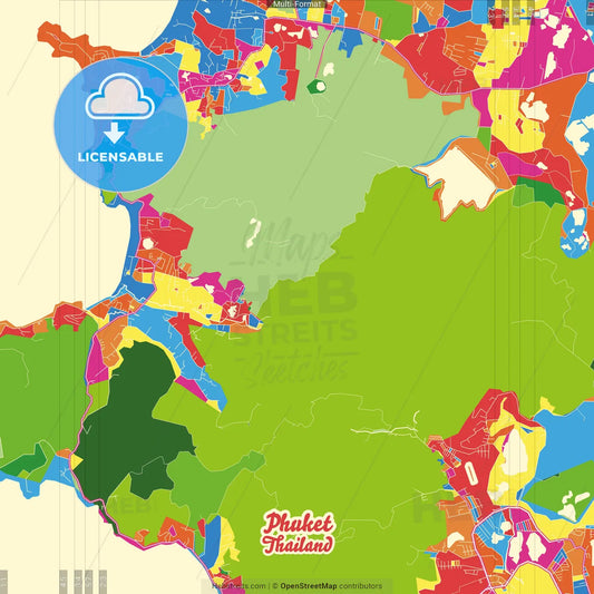 Phuket, Phuket, Thailand Crazy Colorful Street Map Poster Template