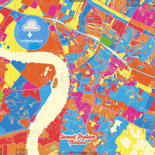 Samut Prakan, Samut Prakan, Thailand Crazy Colorful Street Map Poster Template