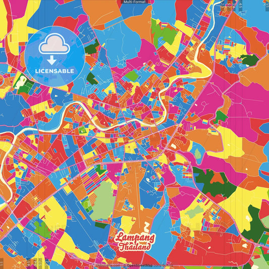 Lampang, Lampang, Thailand Crazy Colorful Street Map Poster Template
