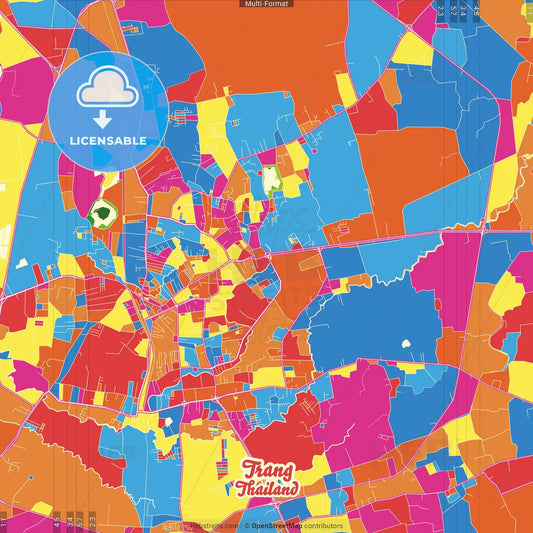 Trang, Trang, Thailand Crazy Colorful Street Map Poster Template