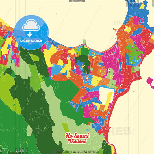 Ko Samui, Surat Thani, Thailand Crazy Colorful Street Map Poster Template