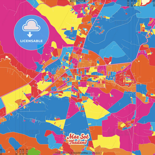 Mae Sot, Tak, Thailand Crazy Colorful Street Map Poster Template