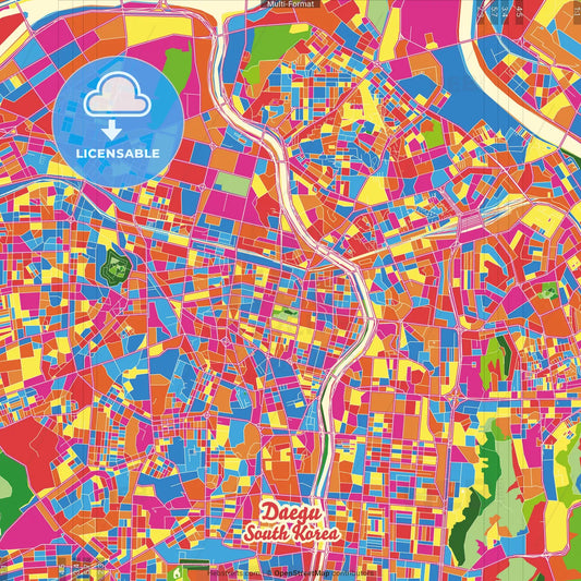 Daegu, South Korea Crazy Colorful Street Map Poster Template
