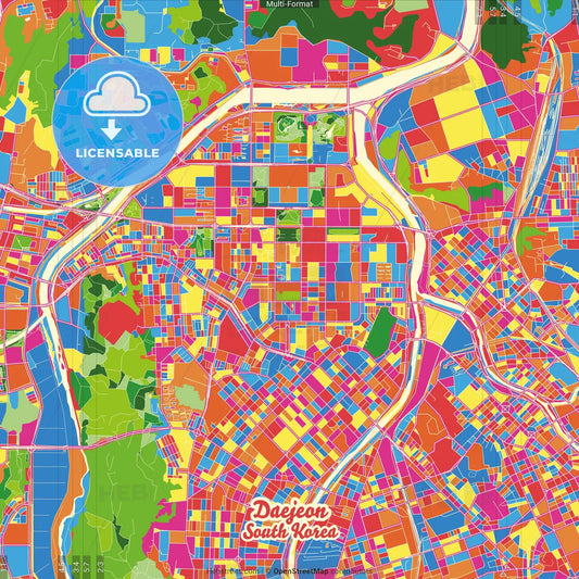Daejeon, South Korea Crazy Colorful Street Map Poster Template