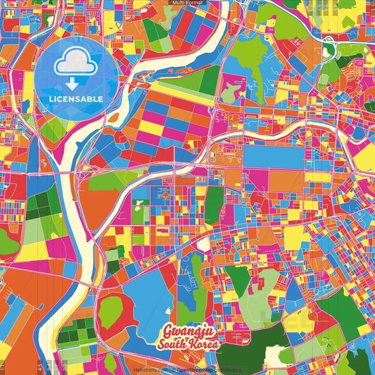 Gwangju, South Korea Crazy Colorful Street Map Poster Template