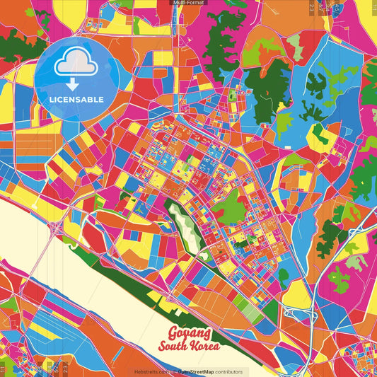 Goyang, Gyeonggi, South Korea Crazy Colorful Street Map Poster Template