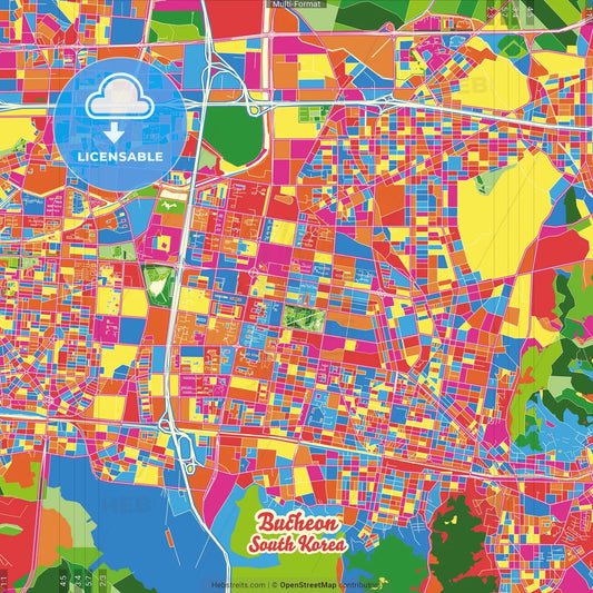 Bucheon, Gyeonggi, South Korea Crazy Colorful Street Map Poster Template