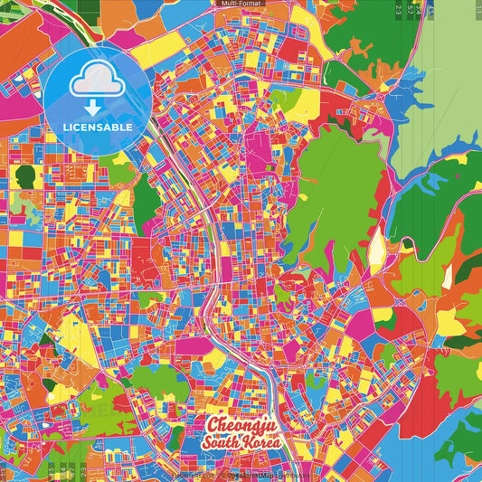 Cheongju, North Chungcheong, South Korea Crazy Colorful Street Map Poster Template
