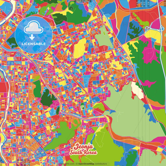 Jeonju, North Jeolla, South Korea Crazy Colorful Street Map Poster Template