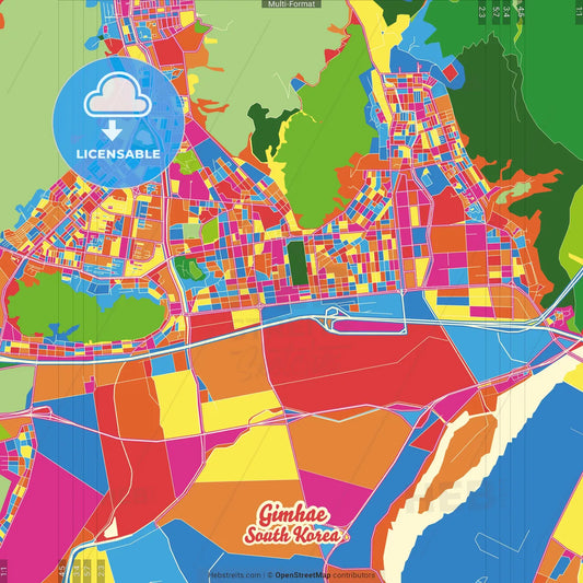 Gimhae, South Gyeongsang, South Korea Crazy Colorful Street Map Poster Template