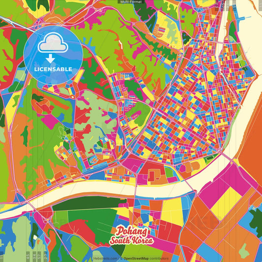 Pohang, North Gyeongsang, South Korea Crazy Colorful Street Map Poster Template
