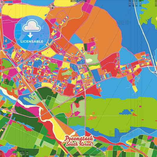 Pyeongtaek, Gyeonggi, South Korea Crazy Colorful Street Map Poster Template