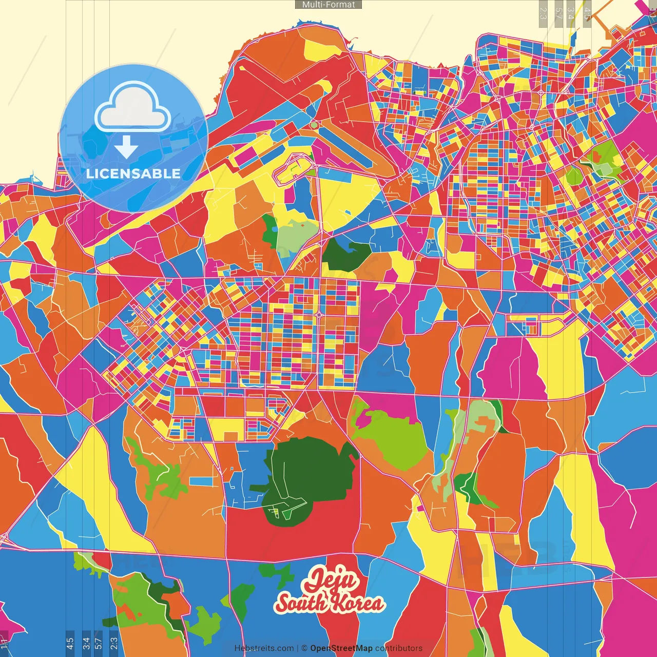 Jeju, Jeju, South Korea Crazy Colorful Street Map Poster Template
