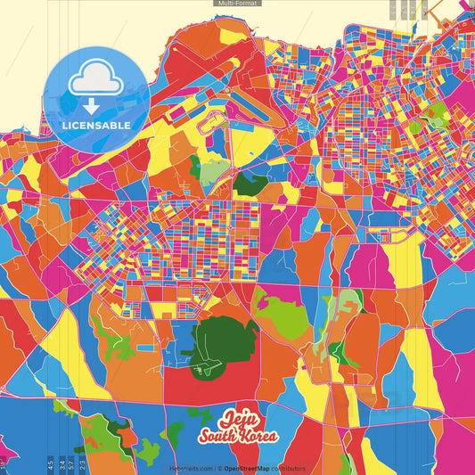 Jeju, Jeju, South Korea Crazy Colorful Street Map Poster Template