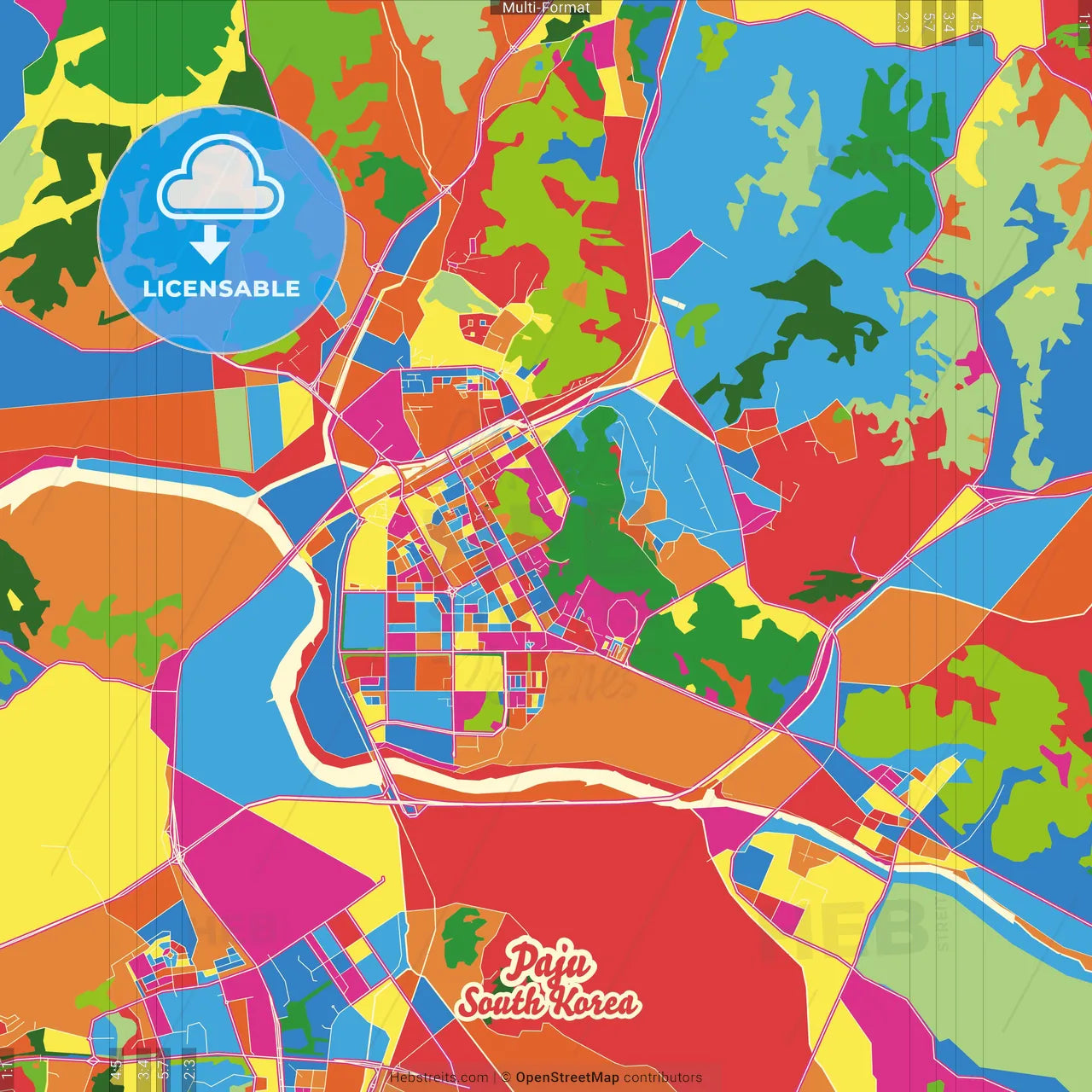 Paju, Gyeonggi, South Korea Crazy Colorful Street Map Poster Template
