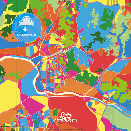 Paju, Gyeonggi, South Korea Crazy Colorful Street Map Poster Template