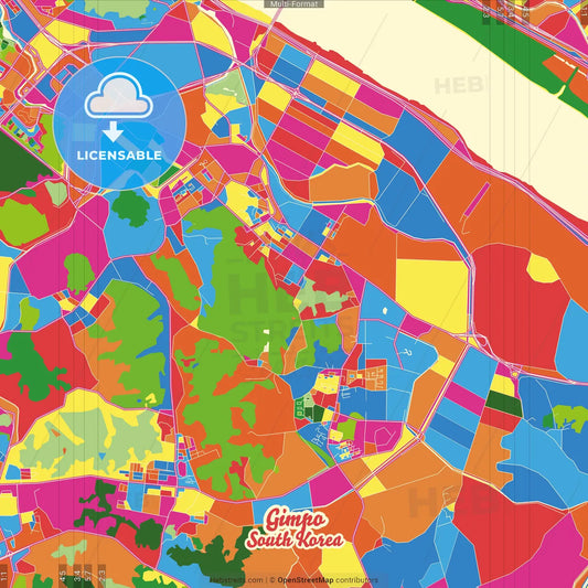 Gimpo, Gyeonggi, South Korea Crazy Colorful Street Map Poster Template