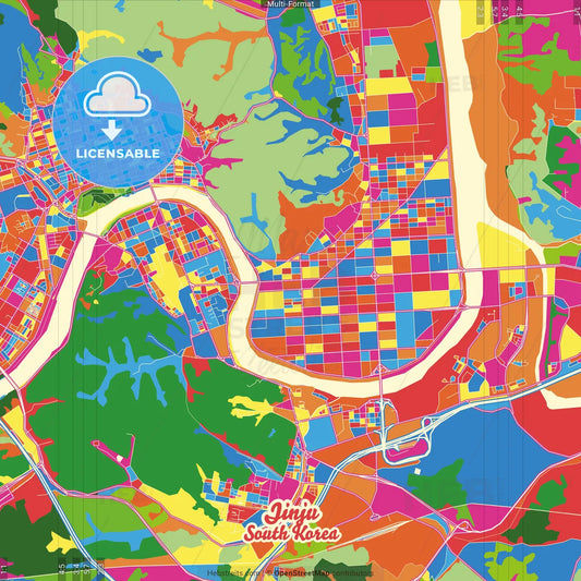 Jinju, South Gyeongsang, South Korea Crazy Colorful Street Map Poster Template