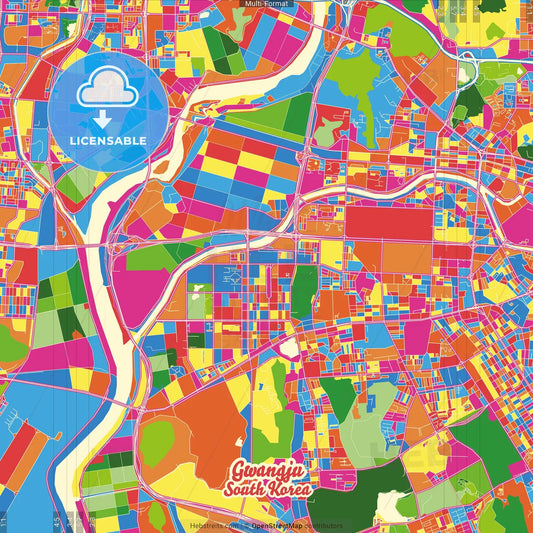 Gwangju, Gyeonggi, South Korea Crazy Colorful Street Map Poster Template
