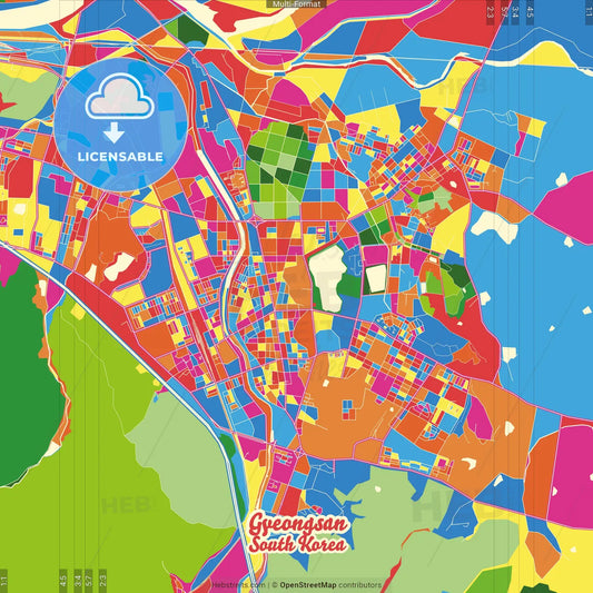 Gyeongsan, North Gyeongsang, South Korea Crazy Colorful Street Map Poster Template