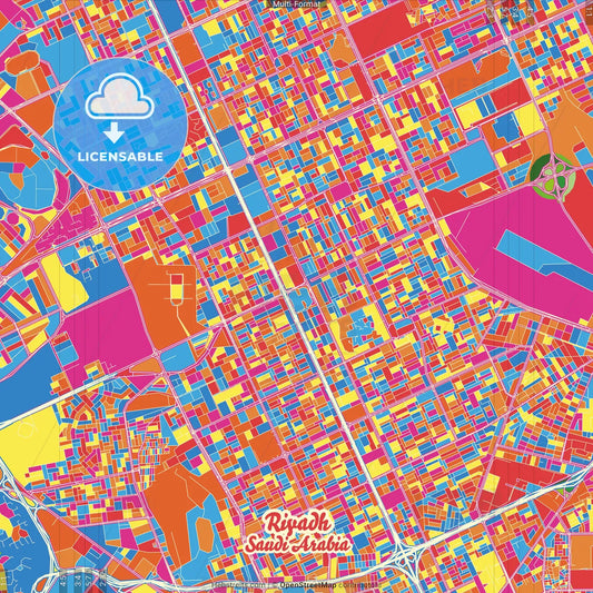 Riyadh, Saudi Arabia Crazy Colorful Street Map Poster Template