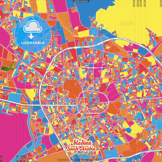 Medina, Saudi Arabia Crazy Colorful Street Map Poster Template