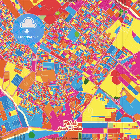 Tabuk, Saudi Arabia Crazy Colorful Street Map Poster Template