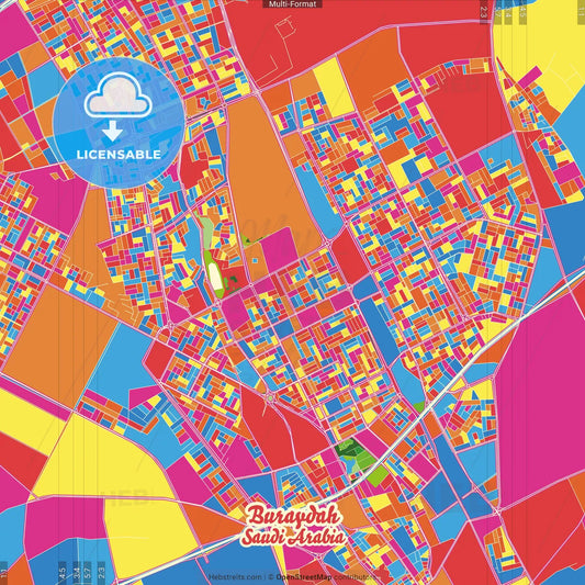 Buraydah, Saudi Arabia Crazy Colorful Street Map Poster Template