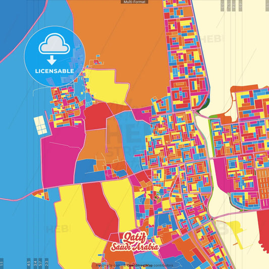 Qatif, Saudi Arabia Crazy Colorful Street Map Poster Template
