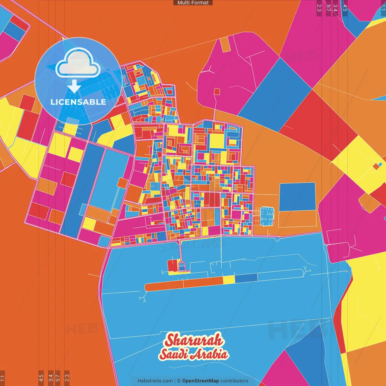 Sharurah, Saudi Arabia Crazy Colorful Street Map Poster Template
