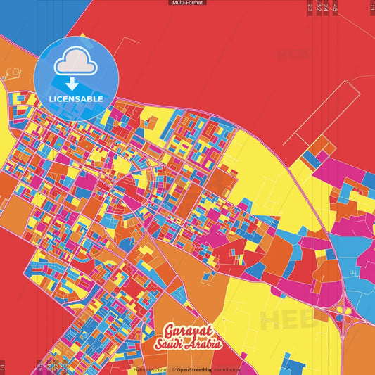 Gurayat, Saudi Arabia Crazy Colorful Street Map Poster Template