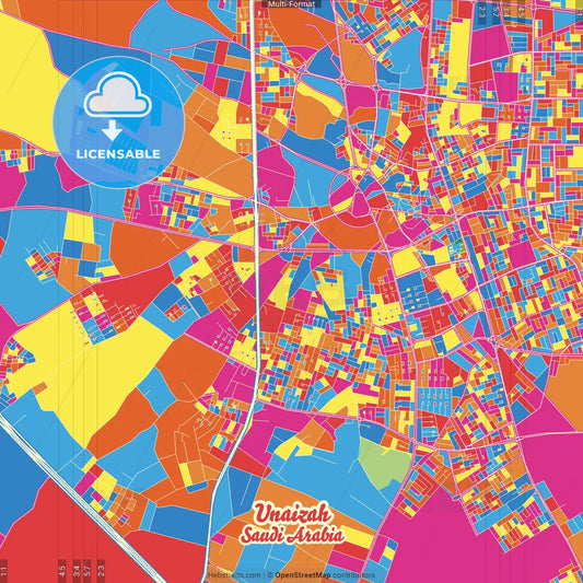 Unaizah, Saudi Arabia Crazy Colorful Street Map Poster Template