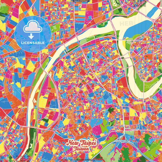 New Taipei, Taiwan Crazy Colorful Street Map Poster Template