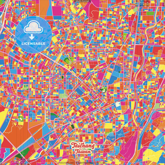 Taichung, Taiwan Crazy Colorful Street Map Poster Template