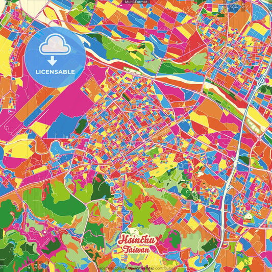 Hsinchu, Taiwan Crazy Colorful Street Map Poster Template