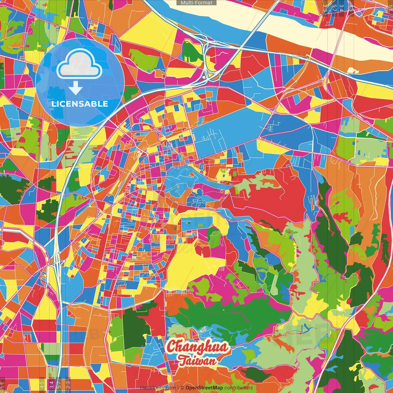 Changhua, Changhua, Taiwan Crazy Colorful Street Map Poster Template