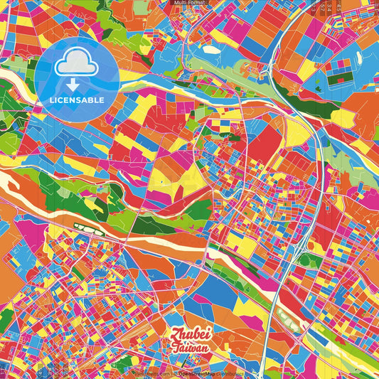 Zhubei, Hsinchu, Taiwan Crazy Colorful Street Map Poster Template