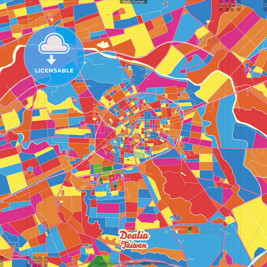 Douliu, Yunlin, Taiwan Crazy Colorful Street Map Poster Template