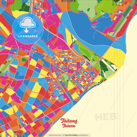 Taitung, Taitung, Taiwan Crazy Colorful Street Map Poster Template