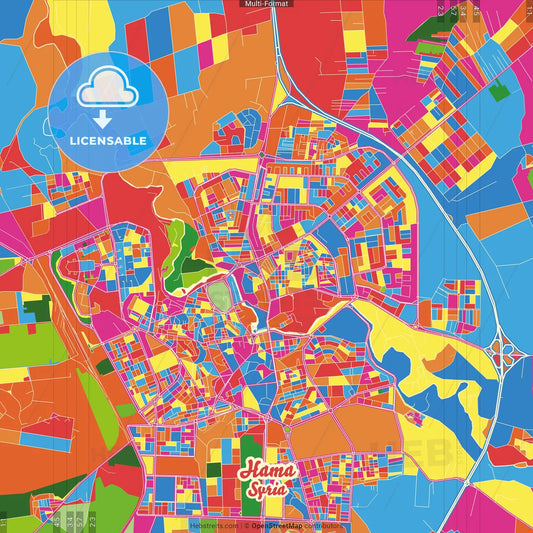 Hama, Syria Crazy Colorful Street Map Poster Template
