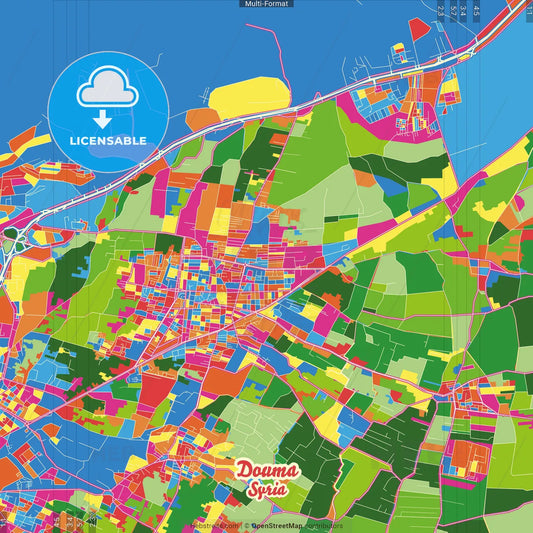 Douma, Syria Crazy Colorful Street Map Poster Template